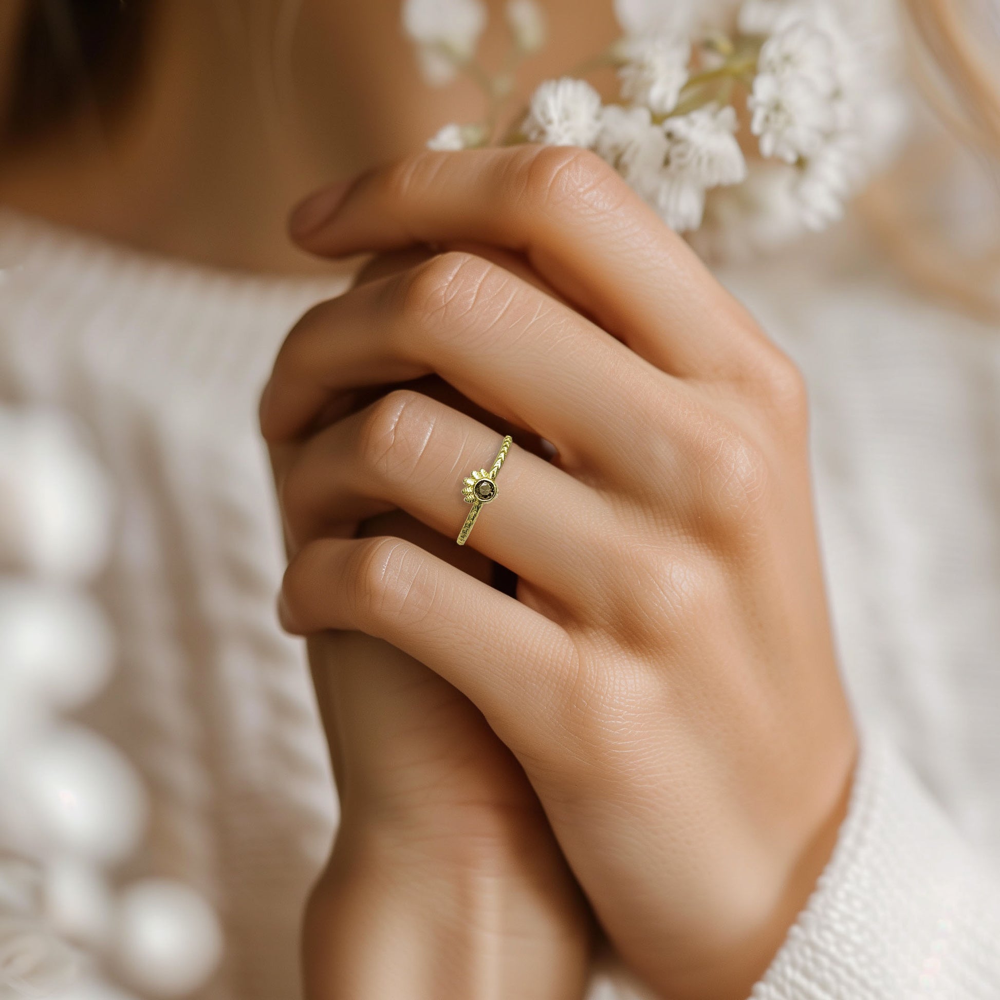 Bague en pierre fine naturelle quartz fumé - bijou plaqué or